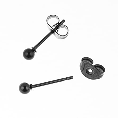 Memsion 316L Surgical Steel Earrings Hypoallergenic Black Ball Stud Earrings Set For Women Men Girls Nickel Free Cartilage Ear Rings 3Pairs Of 3Mm Ball Stud Earrings #TOP5