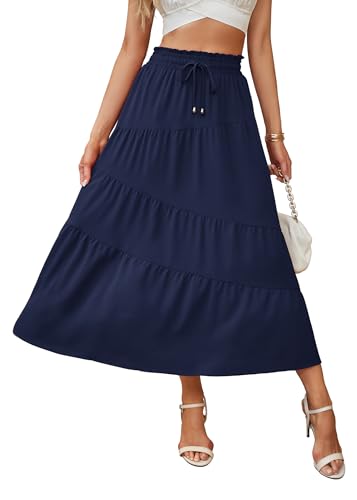 Toplop Jupe longue à plusieurs niveaux pour femme - Jupe d'été élégante - Jupe trapèze - Jupe graduée légère - Taille haute élastique - Jupe...