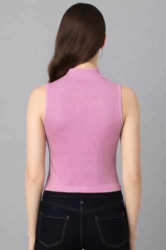 Image of ADBUCKS Women's Sleeveless Ribbed Cotton Mock Neck Top | Mock Neck Fitted Crop Top | Casual & Stylish - Sizes XS to XL