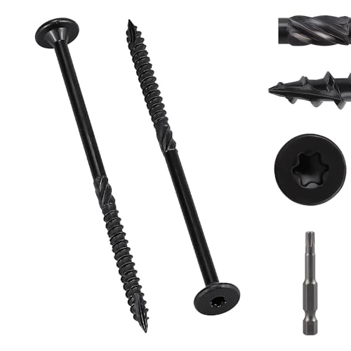 40 Tornillos para madera RoyceMart 1/4 x 4 pulgadas Pack resistente, cabeza plana, sistema Torx, punta autoperforante, revestimiento epoxi negro