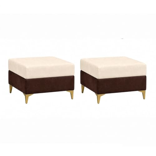 Image of FURNY Nova 5 Seater L Shape Sofa Set with 2 Movable Ottoman | Flexible Left or Right Layout | Plush Velvet Fabric (Dark Brown-Cream) | Perfect for Living Room, Guest Room & Office