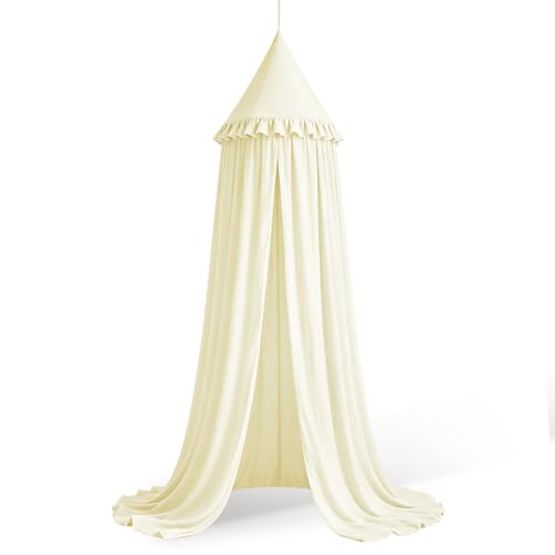 HOTUT Dosel para Cama de Bebé, Cuna con Cortina Colgante, Toldo para Cama de Redondo, Dosel para Cama de Niños con Volantes para Juego Lectura Dormitorio Vestidor, Decoración