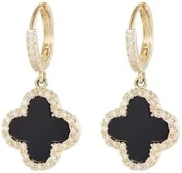 GAUEIOUR Lucky Leaf Irish Earrings,New Silver Needle Emerald Black Leaf Earrings, Simple and Lucky Personality Diamond Leaf Earrings,Charm Irish Party Gift(Black)