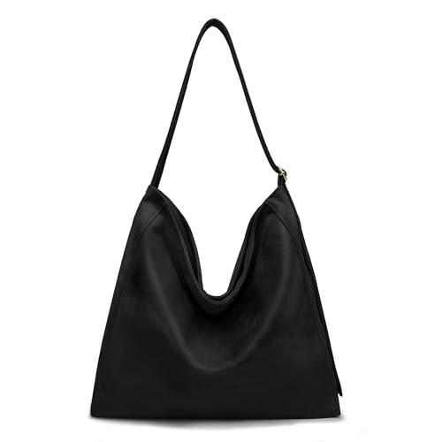 Gluckstar Damen Shopper Tasche, Große Umhängetasche mit Reißverschluss, Schultertasche aus Wildlederimitat, Handtasche für Arbeit, Uni & Alltag, Stilvolle Tote Bag (Schwarz)