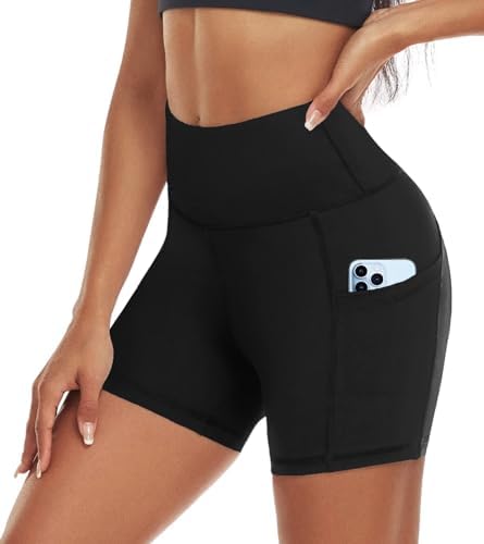 CTHH Biker Shorts for Women with Pockets – 5” High Waisted Tummy Control Gym Yoga Workout Cycling Bike Shorts