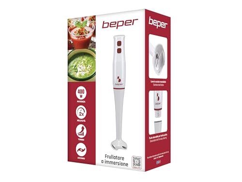 BEPER P102FRU003 Batidora de inmersión, Hand blender, ABS,400W, Cuchillas de acero inoxidable, Función Turbo, Batidos, Sopas, Yogurt, Salsas, Alimentos Para Niños