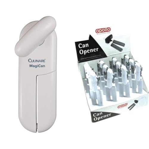 Image of Culinare C10015 MagiCan Tin Opener, White, Plastic/Stainless Steel, Manual Can Opener, Comfortable Handle for Safety and Ease & Apollo Housewares 8947 Apollo Can Opener White, Plastic
