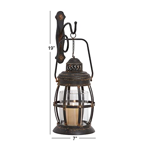 Deco 79 Metal Pillar Wall Sconce With Lantern Style, 7" X 10" X 19", Brown #TOP7