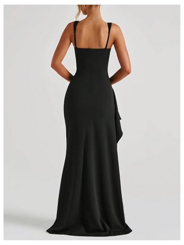 Floerns Women's High Split Tank Dress Sleeveless Ruched Square Neck Formal Party Maxi Dresses3