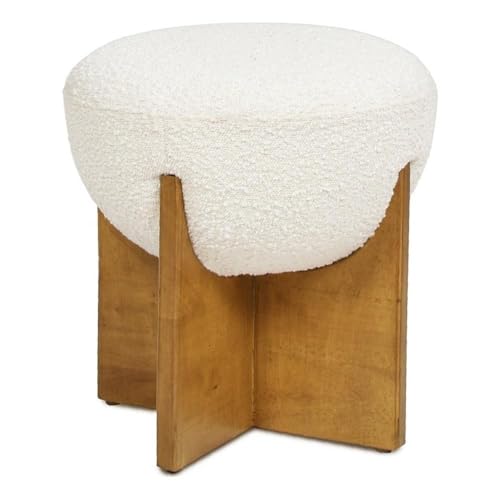 Pemberly Row Round Upholstered Ottoman, 18.5 in Ivory White Boucle,