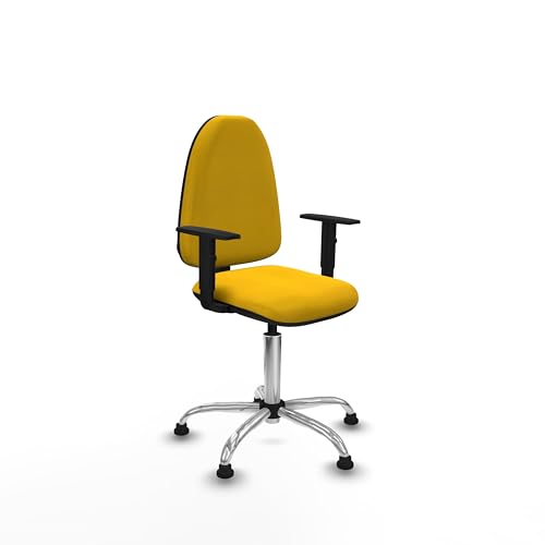 Piqueras y Crespo - Silla sin Ruedas para Oficina Aýna con Brazos 1D. Equipado con Contacto Permanente Básico y Espuma de Corte Amarillo