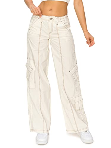 Cali1850 Women’s Y2K Cargo Pants – Mid Rise Loose Wide Leg Baggy Casual Streetwear Trousers