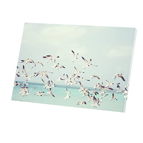 Tableau mouettes sur la mer toile decoration lumineuse pour piece sombre