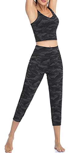 Image of Oalka Sports Bra Womens Longline Padded Crop Yoga Tank Tops | Built in Bras, Workout, Athletic, Fitness, Super Soft, Comfort, Cropped Top, Removable Pads, Heart Neckline For Women