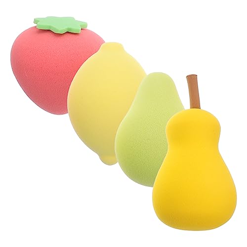 Mikinona 4本 フォースクエア フルーツ メイクアップ たまご イチゴ メイクアップ フェイス パウダー パフ メイクアップ パウダー パフ コスメ ツール 携帯用 パウダー パフ 小 パウ