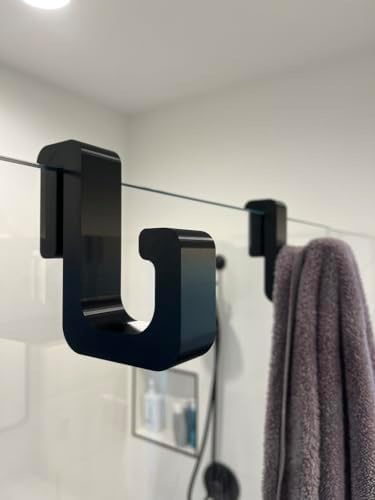 Frameless Shower Glass Towel Hook, 3/8 Inch Glass Mount, Modern Black Bathroom Towel Holder image 4