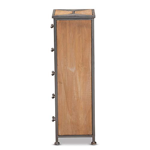 Baxton Studio Laurel Rustic Industrial Antique Grey Finished Metal and Whitewashed Oak Brown Finished Wood 5-Drawer Accent Storage Cabinet - Thumbnail 6