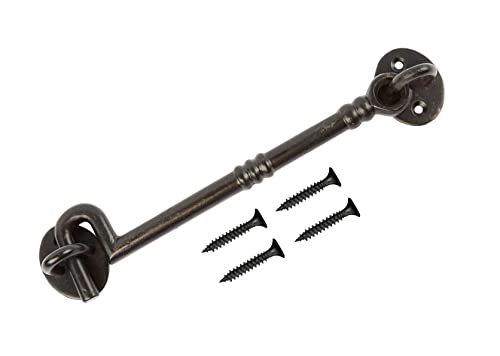 TERF® 200mm Heavy Duty Antique Black Cabin Door Hook and Eye Lock 200mm (8 inch) Cabinet Latch Catch including Fixing Screw For Door Gate Window Closet Shed Latch