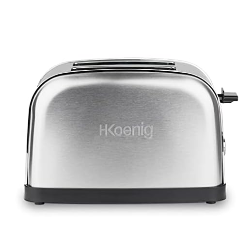H.Koenig TOS7 TOAS7 Tostadora, 2 Rebanadas, Ranuras Anchas, Acero Inoxidable, Vintage, 7 Niveles de Dorado, Pan y Bollería Vienesa, Fácil Limpieza, 850W, 850 W, INOX