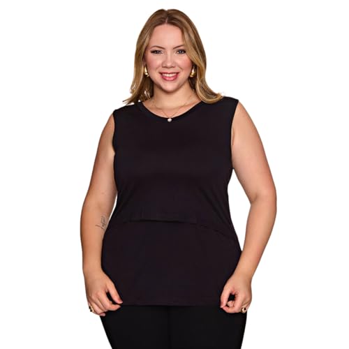 Blusa regata amamentação gola em V regatinha gestante abertura amamentação decote em V roupa maternidade t-shirt grávida (BR, Alfa, M, Regular, Padrão, Preto)