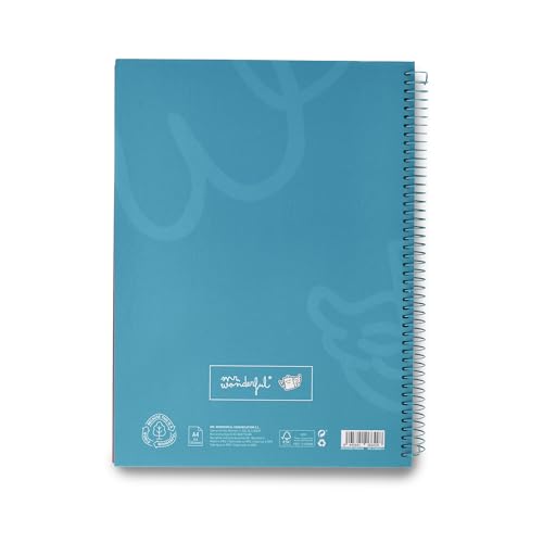 Mr. Wonderful A4-Notizbuch, Türkis, 240 karierte Seiten, mikroperforiert, extra breiter Einband, Spiralbindung, mit Aufklebern