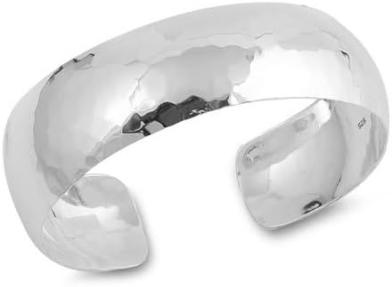 Women's Silver Bangle - Statement 18mm Hammered Bangle | Handmade 925 Silver Cuff Bangle Bracelet for Women Ladies Girls - Adjustable Size