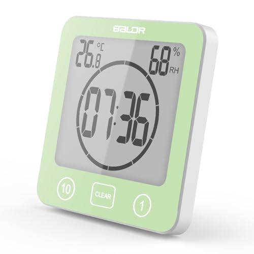 YiChZhe Badezimmer Wecker Badewannentimer‌,Wasserfest Digitale Badezimmeruhr, Baduhr Duschtimer mit Hygrometer und Thermometer,LCD-Display,Countdown Timer,für Dusche, Küche,Familienalltag-Grün
