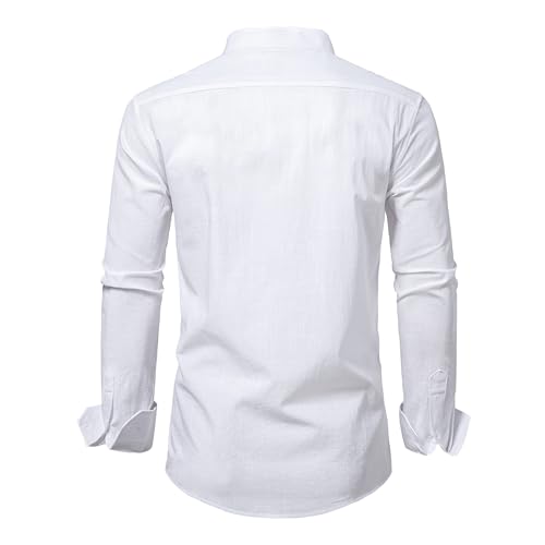 DELCARINO Mens Linen Band Collar Beach Shirts Casual Button Down Solid Plain Long Sleeve Hawaiian Shirts White 2X-Large by DELCARINO - Used condition - Image 3