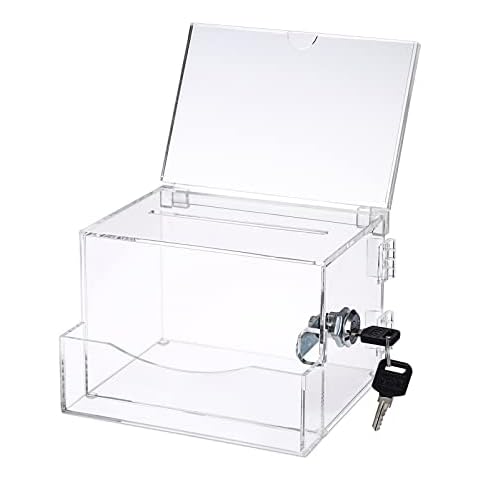 Tolida Acrylic Wall Mountable Ballot Donation Box, Clear Acrylic Comment Voting Collecting Business Card Ticket Box with Sign and Lock for Outdoor, Office, Wedding, Reception Table, etc. 4*6 inch Cover