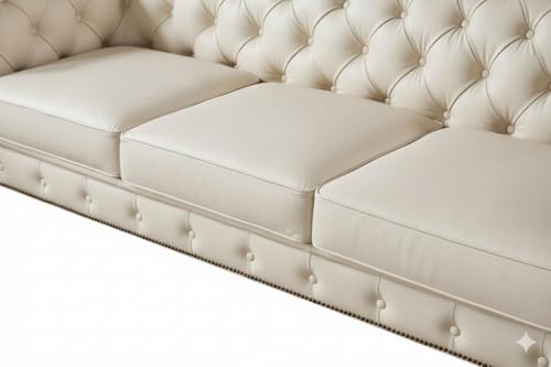 Image of Classic Leatherette Chester Sofa Set Button Tufted, Classic Style Sofa Set 3-Person Sofa for Living Room, Office, and Hallway Colour (Off-White Leatherette, 3+1 = 4 Seater Sofa)