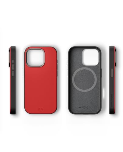 Image of DailyObjects Leatherite Case for iPhone 15 Pro Max Compatible with MagSafe Wireless Charging | Crimson-Grey Hybrid Magnetic Back Cover