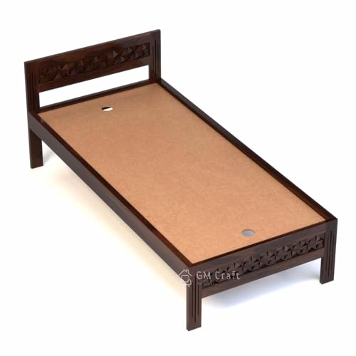 Image of Sheesham Wood Single Bed, Diamond Pattern Headboard, 80 x 38 inches, Without Storage (Walnut)