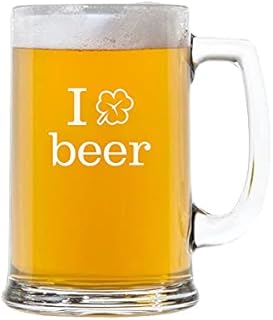St. Patrick's Day Design Handled Beer Mug Stein 15oz | Custom Beer Mug with Handle | Personalized Beer Glass Stein | Things Engraved Gifts | Beer Mug for Dad | (I Beer Handled Beer Mug Stein 15oz)