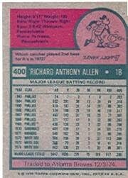1975 Topps Baseball Card #400 Dick Allen Excellent
