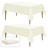 WIGENIUS 2 Pack Ivory Table Cloth Rectangle Tablecloths 60X84 Inch,Polyester Table Cloth for 4 Foot Rectangle Tables,Wrinkle Resistant Washable Fabric Table Covers for Party,Wedding Banquet