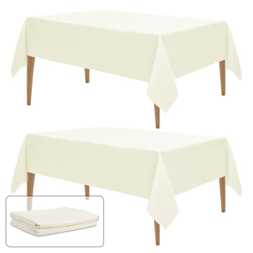 WIGENIUS 2 Pack Ivory Table Cloth Rectangle Tablecloths 60X102 Inch,Polyester Table Cloth for 6 Foot Rectangle Tables,Wrinkle Resistant Washable Fabric Table Covers for Party,Wedding Banquet by WIGENIUS - Used condition - US$14.59