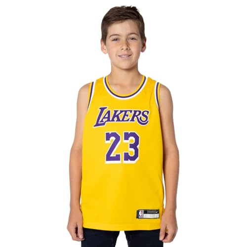 Outerstuff Boy's Los Angeles Lakers Lebron James Icon Edition Swingman Jersey Medium Gold