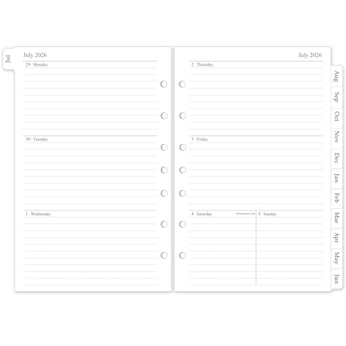 2026-2027 Weekly & Monthly Planner Refill A5 Medium Planner Inserts with Monthly Tabs Size 4 5.5x8.5 July 2026 - June 2027 7-Hole Punched