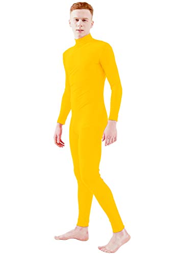 Ensnovo Adult Spandex Turtleneck Long Sleeve One Piece Unitard Bodysuit Dancewear, Yellow, Medium