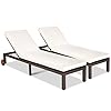 Tangkula 2PS Patio Chaise Lounge Chair Outdoor Rattan Lounger Recliner Chair WWheels Wicker Chaise Chair WCushioned Seating Recliner 5 Position Adjustable for Garden Patio Poolside 2 Beige
