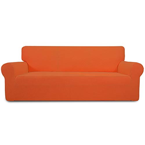 Image of Easy-Going Stretch Oversized Sofa Slipcover 1-Piece Sofa Cover Furniture Protector Couch Soft with Elastic Bottom for Kids, Polyester Spandex Jacquard Fabric Small Checks Orange