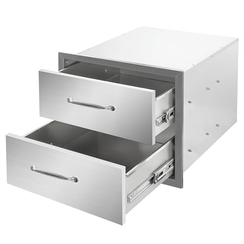 Image of Outdoor Kitchen Drawers 18 inch W x 15 inch H x 23 inch D Stainless Steel Double Drawers with Ergonomic Handle for BBQ Island, Patio Grill Station & Outdoor Kitchen Cabinets