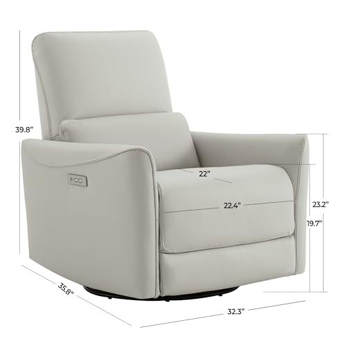 Image of CHITA Power Recliner Chair, Swivel Nursery Glider, Faux Leather, Cream | FSC Certified Upholstery Rocking Chair, Power Lumbar Support, Reclining Chair for Living Room & Nursery