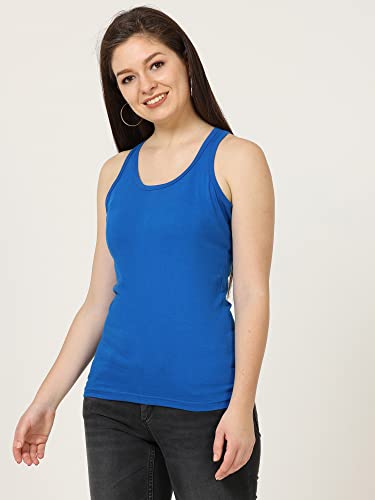Image of FLEXIMAA Women's Cotton Plain Round Neck Sleeveless T-Shirt