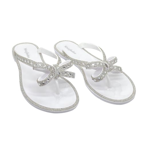 Image of Womens Flat Sandals Jelly Flip Flops Crystals Rhinestones Bow Knot Glitter Sandals