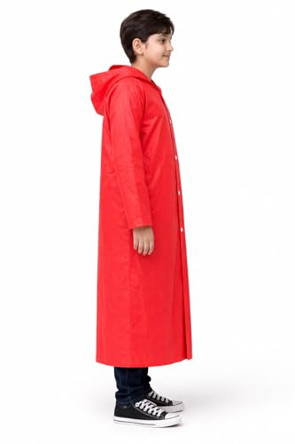 Image of Nephar Boys & Girls Waterproof Hooded Raincoat | Long Rain Protection Jacket | Lightweight Windproof Monsoon Wear | Kids Outdoor Rain Coat