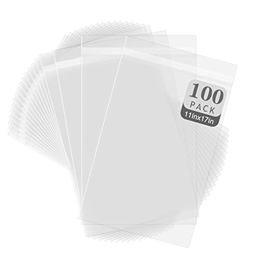 Golden State Art 100 Pack Clear Bags for 11x17 Mats Pictures Acid-Free 11 3/7x17 1/2