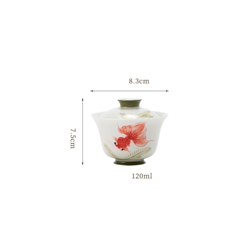 Matcha Tassen Deckende Teetasse mit handbemaltem Koi-Motiv 120ml Teeset für Wohnzimmer, Teeschale Teeset Mit Teesieb