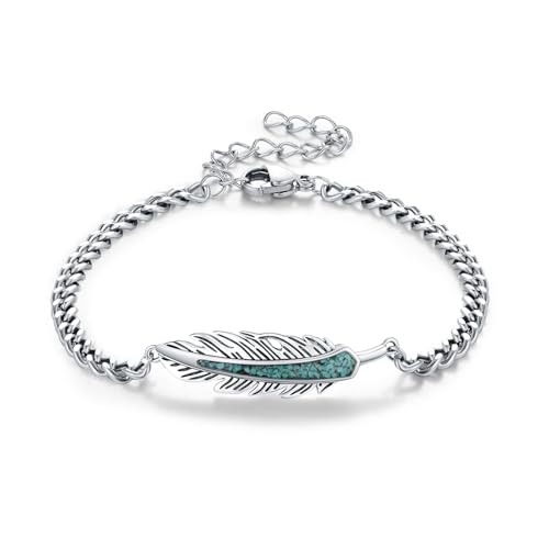 Feather Bracelet 925 Sterling Silver Turquoise Native American Jewelry for Men and Women