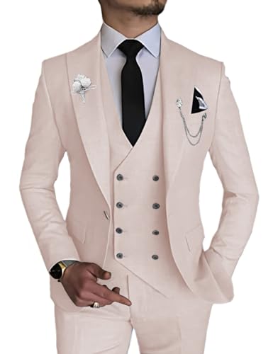 Wangyue Men’s 2 Piece Suit, Slim Fit, Double Breasted Blazer and Pants for Wedding, Groom, Smoking Peak Tuxedo Lapels